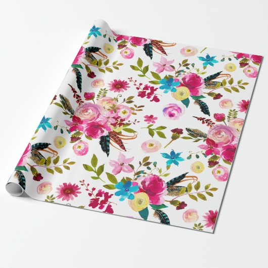 Papier Cadeau Aquarelle Boho Chic Floral Mariage (Déroulé)