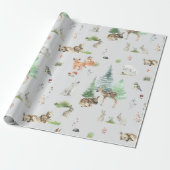 Papier Cadeau Aquarelle Bois Bébé Animaux Douche (Déroulé)