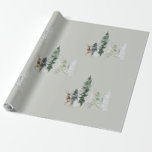Papier Cadeau Aquarelle Bois Cerf Sage léger