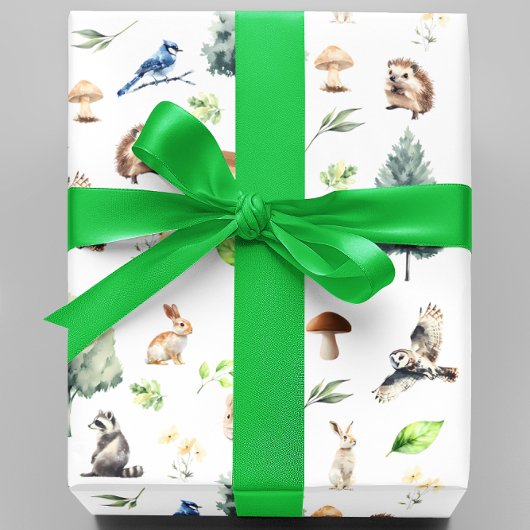 Papier Cadeau Aquarelle bois Forêt Animaux