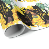 Papier Cadeau Aquarelle Bouquet de tournesol Chat Silhouette flo (Coin rond)