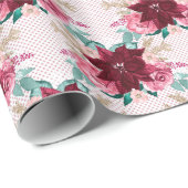 Papier Cadeau Aquarelle Bourgogne de Noël Poinsettia (Coin rond)