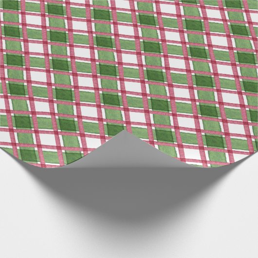 Papier Cadeau Aquarelle Bourgogne et Vert Plaid Noël (Coin)