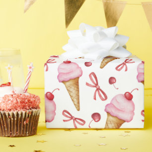 Papier Cadeau Aquarelle Bow Pink Ice Cree Cône