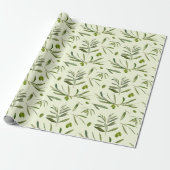 Papier Cadeau Aquarelle Branches d'olive verte (Déroulé)