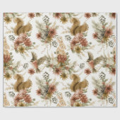 Papier Cadeau Aquarelle Brown mignonne Noël Animaux en bois (Plat)