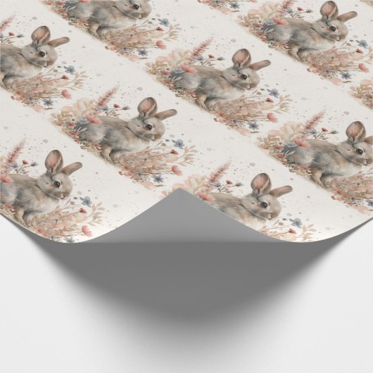 Papier Cadeau Aquarelle Bunny & Flores : Art du printemps (Coin)