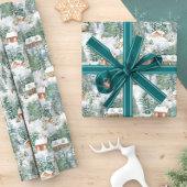 Papier Cadeau Aquarelle Cabine du bois de Noël