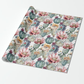 Papier Cadeau Aquarelle Cactus en fleurs Succulents