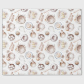 Papier Cadeau Aquarelle café, gâteau et cacao (Plat)