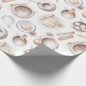 Papier Cadeau Aquarelle café, gâteau et cacao (Coin)