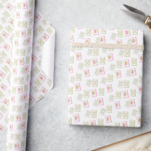 Papier Cadeau Aquarelle Carreaux de Mahjong rose