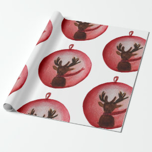 Papier Cadeau Aquarelle Cerf, Noël