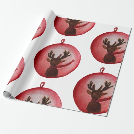 Papier Cadeau Aquarelle Cerf, Noël (Déroulé)