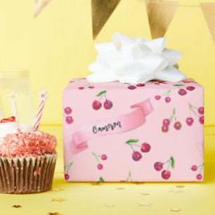 Papier Cadeau Aquarelle Cerises mignonne Whimsical Personnalisé
