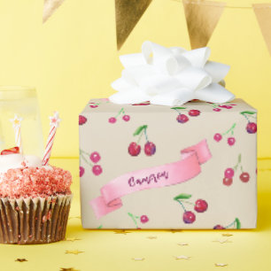 Papier Cadeau Aquarelle Cerises mignonne Whimsical Personnalisé