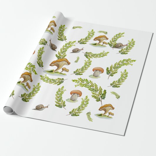 Papier Cadeau Aquarelle champignon motif et escargot (Déroulé)
