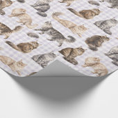 Papier Cadeau Aquarelle Chat à Poils Longs Gingham (Coin)