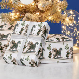 Papier Cadeau Aquarelle Chat et Souris avec Mistletoe