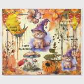 Papier Cadeau Aquarelle Chat Sorcière Halloween heureux (Plat)