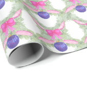 Papier Cadeau Aquarelle Chaud rose Bow Ornement Noël (Coin rond)