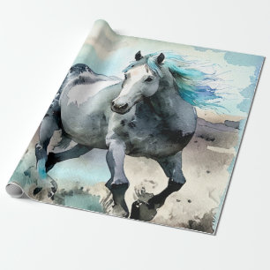 Papier Cadeau Aquarelle Cheval de Trait Galopant