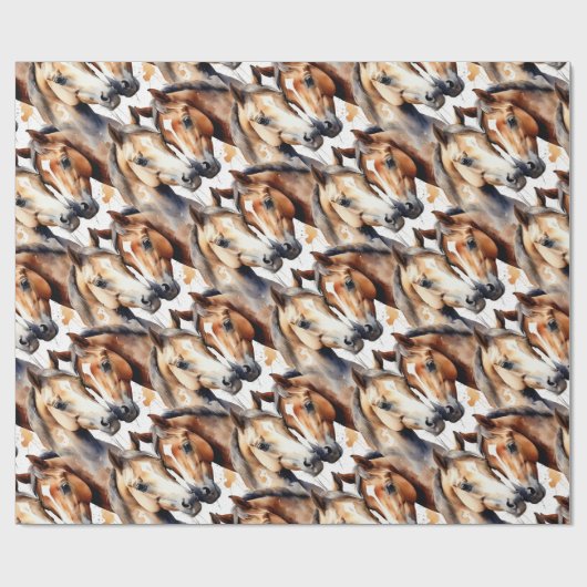 Papier Cadeau Aquarelle Chevaux mignons Animaux Nature (Plat)