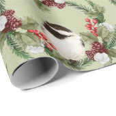 Papier Cadeau Aquarelle Chickadee Bird Chemin de Noël (Coin rond)