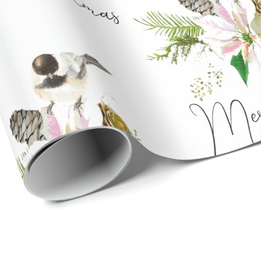 Papier Cadeau Aquarelle Chickadee Oiseau Nature Art (Coin rond)