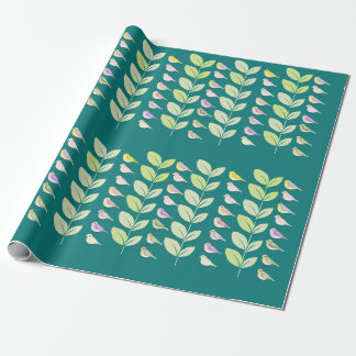 Papier Cadeau Aquarelle Chickadees & Feuilles