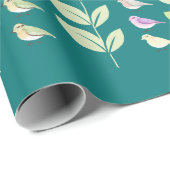 Papier Cadeau Aquarelle Chickadees & Feuilles (Coin rond)
