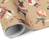 Papier Cadeau Aquarelle Chien de Noël rustique (Coin rond)