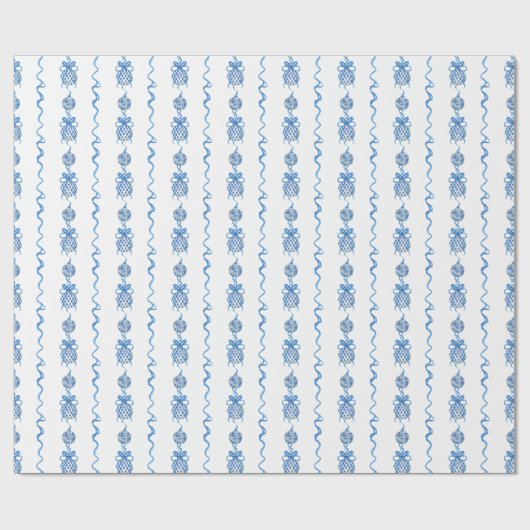 Papier Cadeau Aquarelle Chinoiserie Blue Bow Garland Noël (Plat)