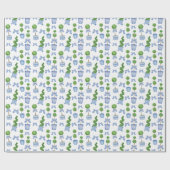 Papier Cadeau Aquarelle Chinoiserie Blue Bow Topiary (Plat)