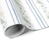 Papier Cadeau Aquarelle Chinoiserie Blue Christmas Flowers (Coin rond)