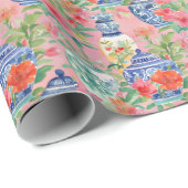 Papier Cadeau Aquarelle Chinoiserie Floral Ginger Jars (Coin rond)