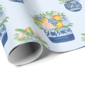 Papier Cadeau Aquarelle Chinoiserie Mandarins & Hydrangeas (Coin rond)