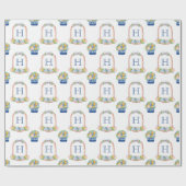 Papier Cadeau Aquarelle Chinoiserie Mandarins Monogram Crest (Plat)