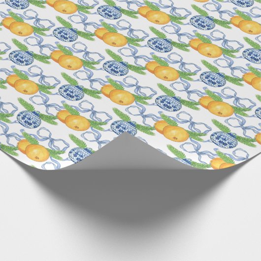 Papier Cadeau Aquarelle Chinoiserie Mandarins & Ornements (Coin)