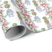 Papier Cadeau Aquarelle Chinoiserie Noël Bow rouge Topio (Coin rond)