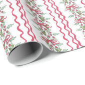 Papier Cadeau Aquarelle Chinoiserie Noël Rouge Bow Mistletoe (Coin rond)