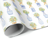 Papier Cadeau Aquarelle Chinoiserie Orange Tree Topiary (Coin rond)