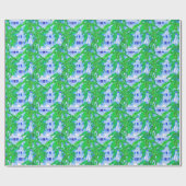 Papier Cadeau Aquarelle Chinoiserie Pagode Bleue (Plat)