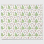 Papier Cadeau Aquarelle Chinoiserie rose Baubles Arbre de Noël (Plat)