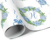 Papier Cadeau Aquarelle Chinoiserie Wreath Noël Monogramme (Coin rond)