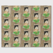 Papier Cadeau Aquarelle Chouette en fenêtre Oiseau Art de Noël (Plat)