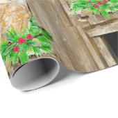 Papier Cadeau Aquarelle Chouette en fenêtre Oiseau Art de Noël (Coin rond)