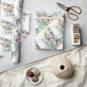 Papier Cadeau Aquarelle Chouette Oiseau Nature Art de la faune