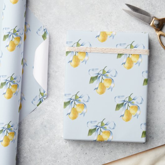 Papier Cadeau Aquarelle Citrons de cou bleu