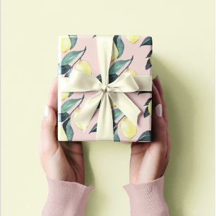 Papier Cadeau Aquarelle Citrons et Feuilles Motif jaune sans cou